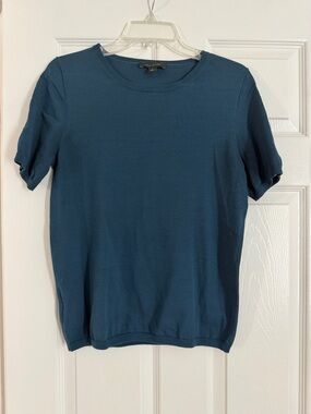 Ann Taylor Short Sleeve Knit Top in Deep Teal Blue